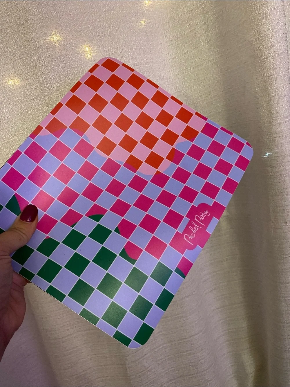 Packed Party Green Pink Red Purple Checkerboard Abstract Mousepad Dopamine Decor